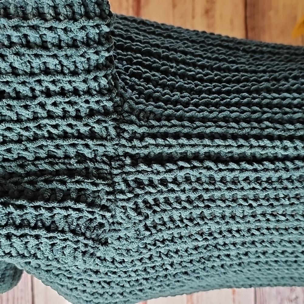 GRACE PINE GREEN LOOSE KNIT CHUNKY COWELNECK PULLOVER SWEATER - Picture 7 of 12